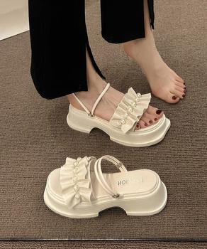 フリルサンダル厚底パールサンダル2way 送料無料 即日発送-6