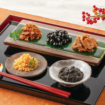 酒悦 山海探幸　福神漬90g､くきわかめ75g､のり佃煮95g､鯛みそ100g､鶏そぼろ50g､えのきだけ90g､大葉みそ100g　等 ラッピング可 送料無料-1