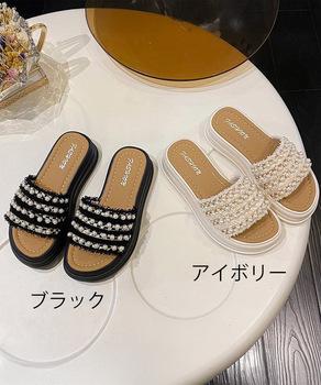 厚底サンダル パール付きフラットサンダル 送料無料 即日発送-1