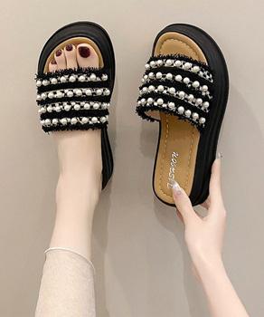 厚底サンダル パール付きフラットサンダル 送料無料 即日発送-2