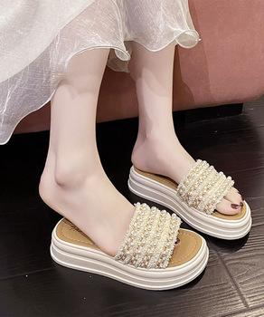 厚底サンダル パール付きフラットサンダル 送料無料 即日発送-6