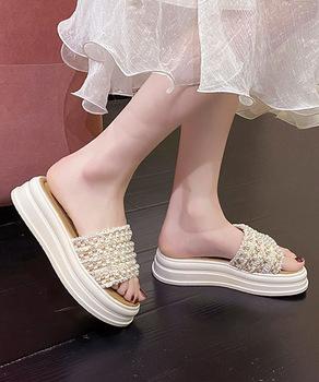 厚底サンダル パール付きフラットサンダル 送料無料 即日発送-7