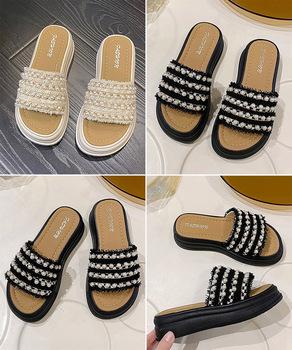 厚底サンダル パール付きフラットサンダル 送料無料 即日発送-8