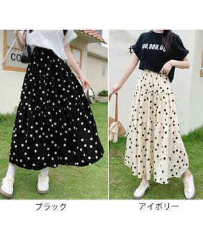 ドット柄ティアードスカートフレアスカート 送料無料 即日発送-1