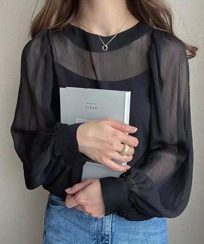 ブラウス ゆったり 長袖トップス 透け感 送料無料 即日発送-2