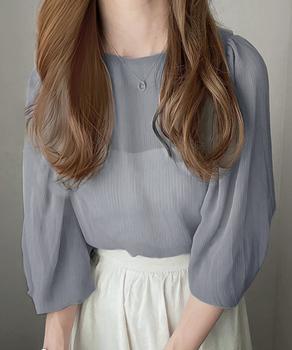 ブラウス ゆったり 長袖トップス 透け感 送料無料 即日発送-3