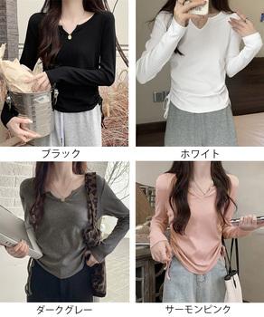 サイドドローストリングTシャツキーネック 送料無料 即日発送-1