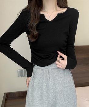 サイドドローストリングTシャツキーネック 送料無料 即日発送-2