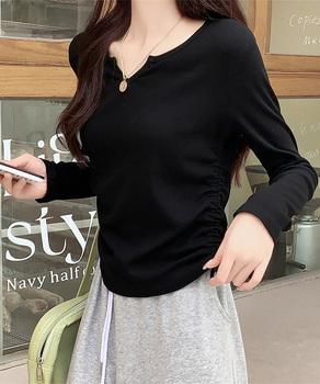 サイドドローストリングTシャツキーネック 送料無料 即日発送-3