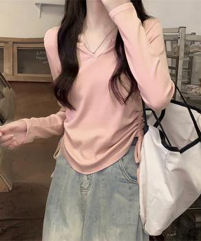 サイドドローストリングTシャツキーネック 送料無料 即日発送-5