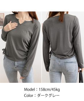 サイドドローストリングTシャツキーネック 送料無料 即日発送-7