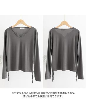 サイドドローストリングTシャツキーネック 送料無料 即日発送-8