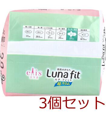 エリス 素肌のきもち ルナフィット超スリム 特に多い昼用 羽つき 27cm 32個入 3セット 送料無料-2