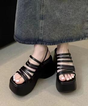 厚底サンダル ストラップサンダル 美脚夏　スタイリッシュで個性的な厚底サンダル。 送料無料 即日発送-2