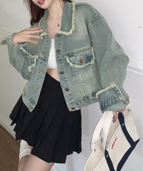 フリンジデニムジャケット デニムブルゾン 送料無料 即日発送-1