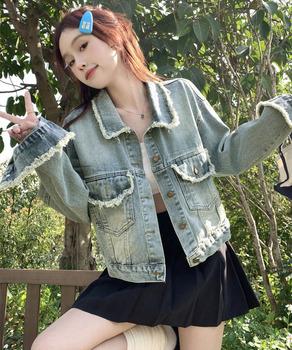 フリンジデニムジャケット デニムブルゾン 送料無料 即日発送-4