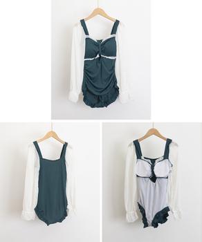 ワンピース水着 シースルー袖 体型カバー　二の腕ラインをお洒落にカバー 送料無料 即日発送-7