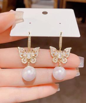 パールピアス 揺れるピアスバタフライ 送料無料 即日発送-1