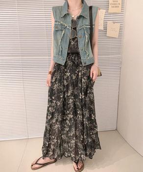 フリンジデニムベスト 襟付き デニムジレ 送料無料 即日発送-3