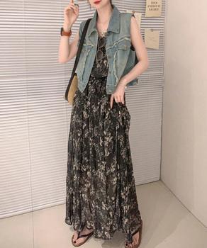 フリンジデニムベスト 襟付き デニムジレ 送料無料 即日発送-6