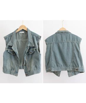 フリンジデニムベスト 襟付き デニムジレ 送料無料 即日発送-8