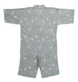 大きいサイズ 黒柴印和んこ堂 カット楊柳総柄甚平 3L 4L 5L 6L 8L グレー ラッピング可 送料無料 即日発送-1