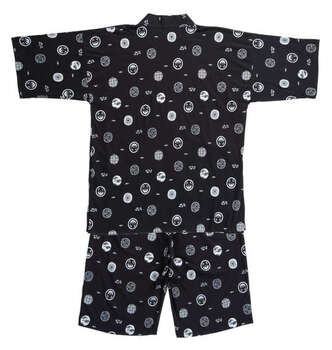 大きいサイズ 黒柴印和んこ堂 カット楊柳総柄甚平 3L 4L 5L 6L 8L ブラック ラッピング可 送料無料 即日発送-1