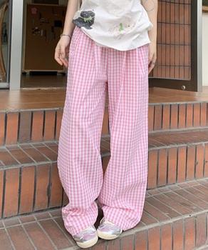 チェック柄ワイドパンツ ハイウエスト薄手 送料無料 即日発送-7