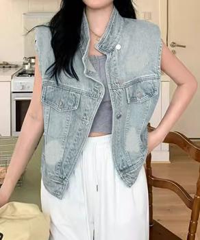 デニムベスト レディース デニムチョッキ 送料無料 即日発送-2