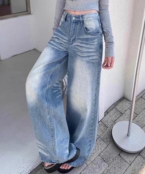 ウォッシュ加工デニムパンツ ワイドデニム 送料無料 即日発送-3