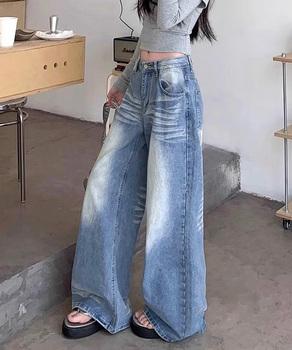 ウォッシュ加工デニムパンツ ワイドデニム 送料無料 即日発送-4