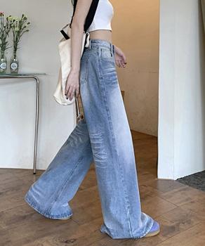 ウォッシュ加工デニムパンツ ワイドデニム 送料無料 即日発送-6