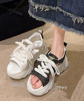 スニーカー レースアップスニーカーサンダル厚底靴美脚 送料無料 即日発送-1