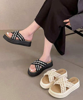 厚底サンダルパール付クロスサンダル 送料無料 即日発送-0