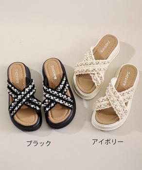 厚底サンダルパール付クロスサンダル 送料無料 即日発送-1