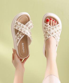 厚底サンダルパール付クロスサンダル 送料無料 即日発送-5