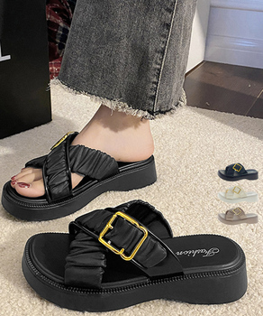 厚底サンダル クロスベルトサンダル　ギャザーベルトサマーサンダル 送料無料 即日発送-0