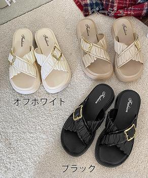 厚底サンダル クロスベルトサンダル　ギャザーベルトサマーサンダル 送料無料 即日発送-1