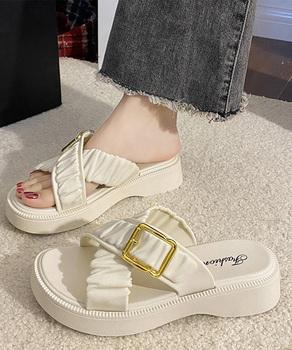 厚底サンダル クロスベルトサンダル　ギャザーベルトサマーサンダル 送料無料 即日発送-4