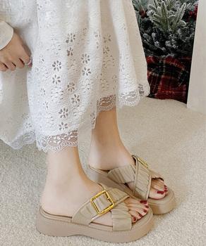 厚底サンダル クロスベルトサンダル　ギャザーベルトサマーサンダル 送料無料 即日発送-6