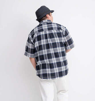 大きいサイズ H by FIGER メッシュチェックレギュラー半袖シャツ 3L 4L 5L 6L 8L ブラック ラッピング可 送料無料 即日発送-1