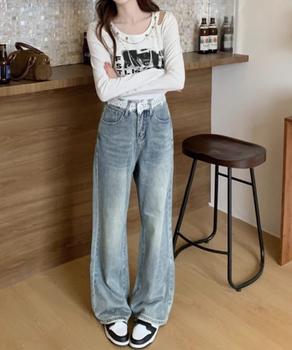 レースウエストデニムパンツビジューデニム 送料無料 即日発送-1