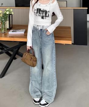 レースウエストデニムパンツビジューデニム 送料無料 即日発送-2