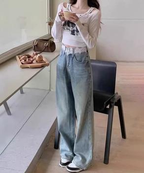 レースウエストデニムパンツビジューデニム 送料無料 即日発送-3