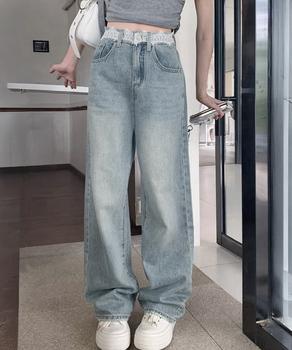 レースウエストデニムパンツビジューデニム 送料無料 即日発送-4