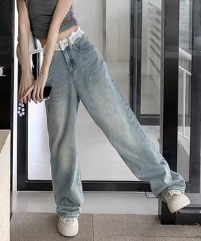 レースウエストデニムパンツビジューデニム 送料無料 即日発送-5