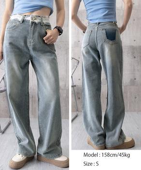 レースウエストデニムパンツビジューデニム 送料無料 即日発送-7