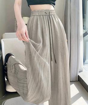 水墨風ワイドパンツ 薄手ドレープパンツ夏 送料無料 即日発送-5