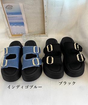ダブルバックルサンダルデニム厚底サンダル 送料無料 即日発送-1