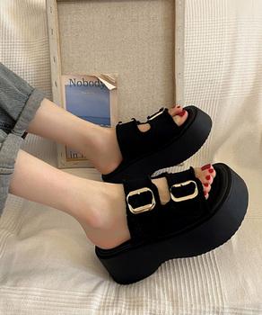 ダブルバックルサンダルデニム厚底サンダル 送料無料 即日発送-2